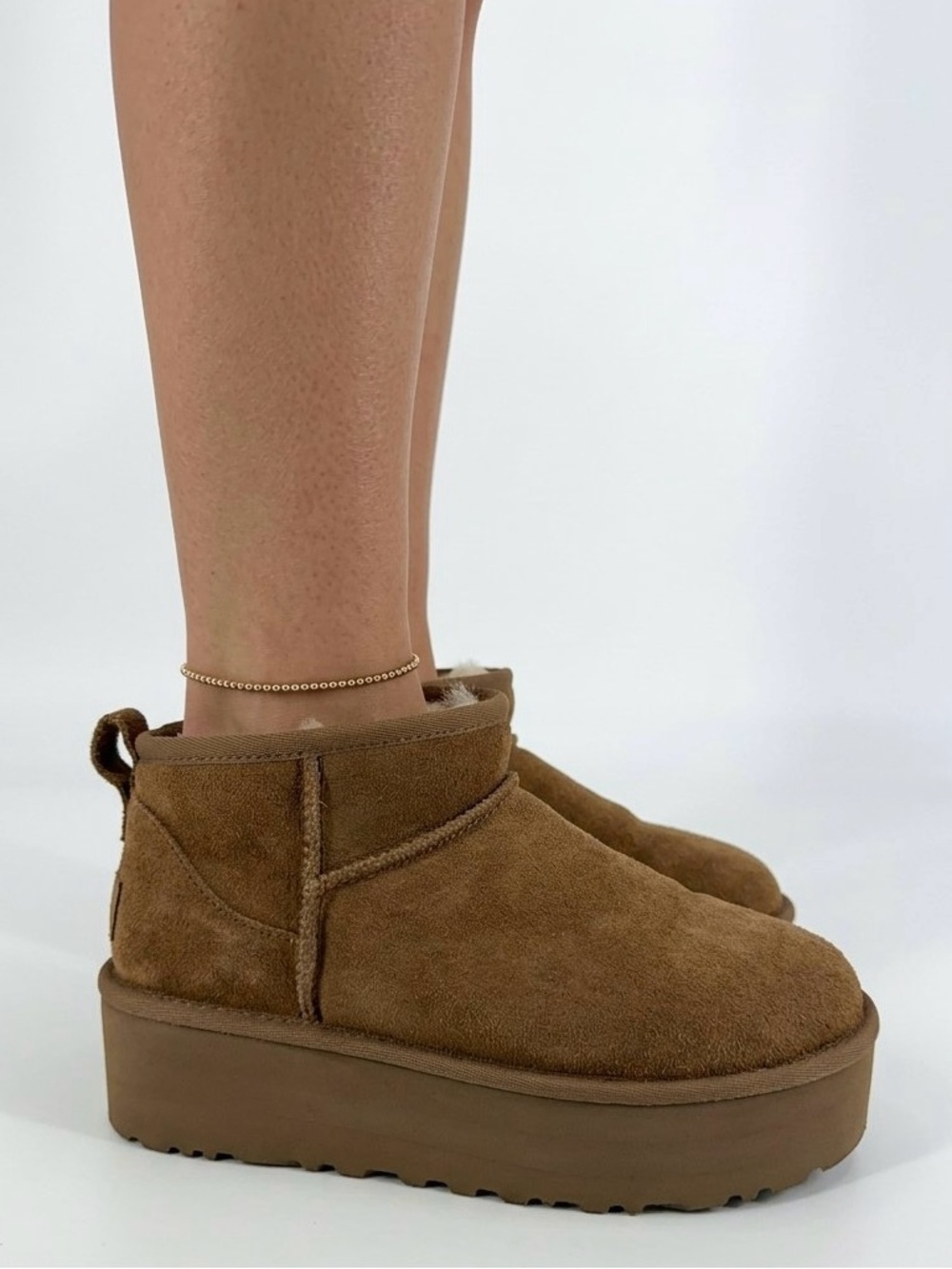 UGG Classic Ultra Mini 2-Inch Flatform Suede Boots, Chestnut Brown, Size 8
